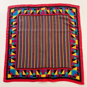 Vintage 80s 90s Elaine Gold Geometric Multicolor Scarf